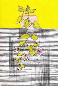 Enredadera en flor sobre un fondo geométrico de Annick