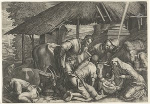 Adoración de los pastores con pastorcito dormido de Anonymous