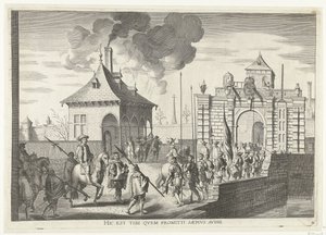 Aankomst bij de Brugse portt van Gent; intocht van Ferdinand te Gent en 1635 (n.º 4) Aquí está el que a menudo escuchas prometido (título en el objeto) La puerta de Brugens donde Ser. El cardenal entró en la ciudad