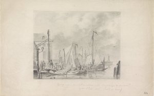 Llegada a Amsterdam de refugiados antes de la inundación, 1825 de Anonymous