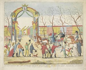 Llegada del Príncipe de Orange a La Haya, 1813
La llegada de su alteza real Guillermo, primer soberano de los Países Bajos, a S: Hage el 30 de noviembre de 1813 (título en el objeto) de Anonymous