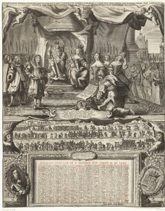 Alegoría de la paz con Inglaterra en 1674 y el almanaque del año 1675 Vereenichde Nederlantsche danckbaerheyt, aen Carolus II. Coninck van Hisp. etc. sobre la conclusión de su paz con Carlos II. Coninck de Gran Bretaña y la Restauración de Anonymous