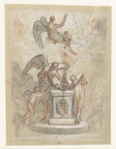 Representación alegórica con el Tiempo y otras figuras alrededor del monumento o del altar