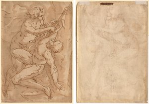 Apolo desollando a Marsias (recto) Dos bocetos de una madre y un niño (verso) de Anonymous