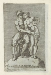 Beeldengroep conoció a Mercury en een Godin Mujer Mercurio que abraza estatua en casa farnesiana (título sobre objeto) Antieke sculptn en Roma (título de la serie) Los íconos de las estatuas antiguas de la ciudad de Roma que se ven en lugares públicos (tít de Anonymous