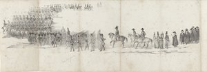 Funeral del difunto rey Guillermo II en Delft el 4 de abril de 1849 (página 1) Cinco hojas contiguas del cortejo fúnebre de Guillermo II en 1849 (título de la serie)