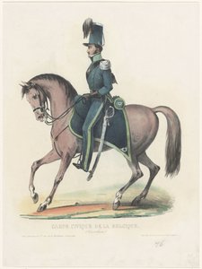 Vigilante belga a caballo, 1830 Garde Civique de la Belgique (Caballería) (título sobre objeto) de Anonymous