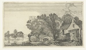 Granja entre árboles en un río Paisajes después de Esaias van de Velde (título de la serie) de Anonymous
