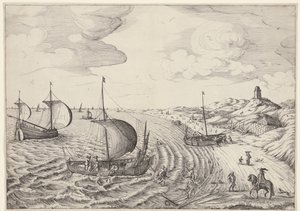 Paisaje costero con barcos de pesca