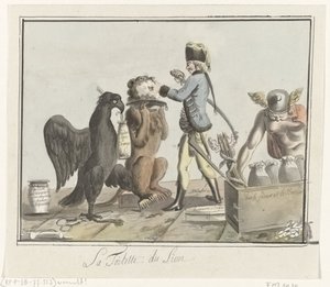 El león holandés es esquilado, 1787 La Toilette du Lion (título sobre objeto)