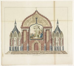 La destrucción de la vieja Constitución, decoración en el mercado de la mantequilla, 1795
La destrucción de la Antigua Constitución, En el Botermarkt
Quince decoraciones en la fiesta de la Alianza en Ámsterdam en 1795 (título de la serie)