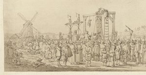 El ataúd de Ledenberg colgado en la horca, 1619 de Anonymous