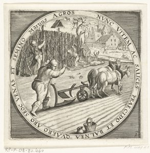 De maand maart, ploegen, ca. 1600 De twaalf maanden van het jaar verbeeld in scènes uit het volksleven (título de la serie) Esquemas de los 12 meses con sus operaciones y su aplicación a los signos del zodíaco, divididos en cuatro partes del año (título de