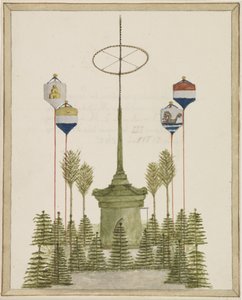 Decoración alrededor de la Pompa de la Grote Markt de Middelburg, con motivo de la llegada de Su Majestad el Rey Guillermo III a esa ciudad el 21 de mayo de 1862 (título en el objeto) de Anonymous