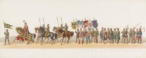 Procesión de Delft de 1873 (segundo plato) Procesión disfrazada realizada por los miembros del Cuerpo de Estudiantes de Delft el 8 de julio de 1873, que representa la entrada de Karel van Egmond, duque de Gelre, conde de Zutphen, en Arnhem en 1492 (serie t de Anonymous