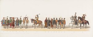 Procesión de Delft de 1873 (sexto plato) Procesión disfrazada realizada por los miembros del Cuerpo de Estudiantes de Delft el 8 de julio de 1873, que representa la entrada de Karel van Egmond, duque de Gelre, conde de Zutphen, en Arnhem en 1492 (serie ti de Anonymous