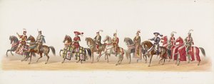 Procesión de Delft de 1873 (séptima placa) Procesión disfrazada realizada por los miembros del Cuerpo de Estudiantes de Delft el 8 de julio de 1873, que representa la entrada de Karel van Egmond, duque de Gelre, conde de Zutphen, en Arnhem en 1492 (serie de Anonymous