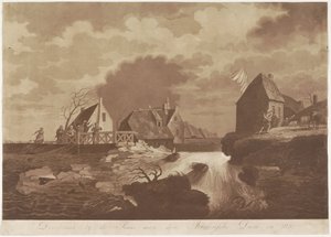 Rotura de la presa de Arkel cerca de Gorinchem, 1820
Ruptura cerca de la esclusa de la presa de Arkelsche en 1820 (título en el objeto)