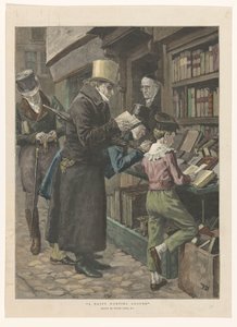 Tres hombres y un niño delante del escaparate de una librería, el propietario en la puerta
Un coto de caza feliz (título en el objeto) de Anonymous