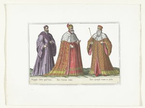Tres hombres vestidos a la moda italiana, hacia 1580 Disfraces italianos (título sobre el objeto) de Anonymous