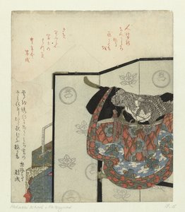 Un biombo con un kimono sobre un perchero de Anonymous