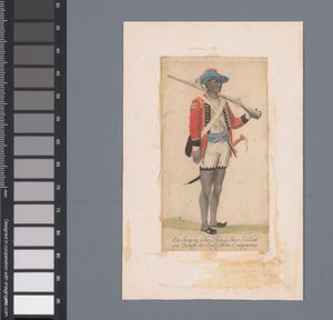 Un soldado negro al servicio de la Compañía Británica de las Indias Orientales Ein Seapoy, oder Ostindischer Soldat im Dienst der Englischen Compagnie (título sobre el objeto)
