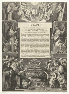 Epitaaf voor Isabella Clara Eugenia, 1633 Epitafio de la Princesa Altísima, Poderosa y Augustísima, Isabel, Clara, Eugenia de Austria, Infanta de España, etc. (título en el objeto)