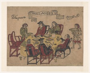 Cinco hombres holandeses comiendo
