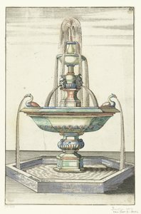 Fuente que consta de tres cuencas Architectura Curiosa Nova (título de la serie) de Anonymous