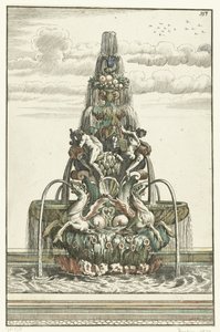 Fuente en forma de pirámide Architectura Curiosa Nova (título de la serie) de Anonymous