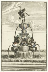 Fuente con estatua de Neptuno Architectura Curiosa Nova (título de la serie)