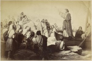 Reproducción fotográfica de (presumiblemente) una impresión de Jesús predicando desde un barco de Anonymous