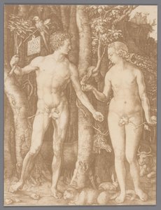 Reproducción fotográfica del grabado Adán y Eva de Albrecht Dürer