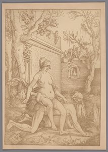 Reproducción fotográfica de la xilografía Aristóteles y Phyllis de Hans Baldung Grien