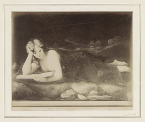 Reproducción fotográfica de una pintura de Antonio da Correggio, que representa la penitencia de María Magdalena ROMA - Maddalena Correggio, Galleria Borghese (título sobre objeto)