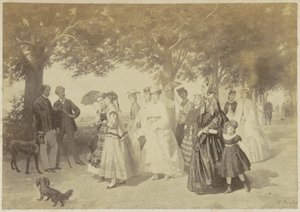 Reproducción fotográfica de un cuadro de mujeres y hombres paseando por un parque