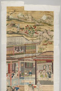 Fragmento de un revestimiento mural con escenas de género chinas pintadas de Anonymous