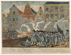 Combate en la puerta de Schaerbeek en Bruselas, 1830
Entrada de las tropas reales holandesas por la puerta de Schaerbeek en el seno de la revuelta Bruselas el 23 de septiembre de 1830 (título en el objeto) de Anonymous