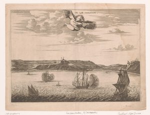 Vista de Fort Amsterdam en Ghana desde el agua El Castillo Cormantine / Castillo de Cormantin (título sobre el objeto)