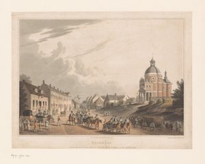 Vista de Waterloo donde las tropas francesas mueven un cañón Waterloo. Transportando el cañón francés desde el campo de batalla, el 24 de julio de 1815 (título sobre objeto) de Anonymous