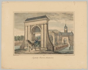 Vista del Leidsepoort en Ámsterdam
Leydsche Poort en Ámsterdam (título en el objeto)
Vistas de las seis puertas principales de la ciudad de Ámsterdam. 1er Cahier (título de la serie)
