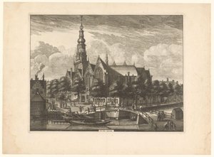 Vista de Oude Kerk en Amsterdam desde Oudezijds Voorburgwal Iglesia Vieja (título sobre el objeto) de Anonymous