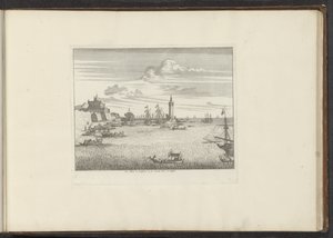 Vista del puerto con un faro y un palacio en Nápoles Le Mole, le Cinosura, et le Castell Novo, à Naples (título sobre el objeto) Palacios y Monumentos de Venecia, Livorno, Nápoles y Roma (título de la serie) de Anonymous