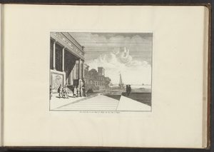 Vista de un palacio en el paseo marítimo de Nápoles Veue de la Mer ou est Situé le Palais du Vice Roy à Naples (título sobre el objeto) Palacios y Monumentos de Venecia, Livorno, Nápoles y Roma (título de la serie) de Anonymous