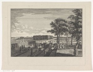 Vista de un palacio y de los jardines que lo rodean