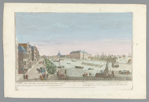 Gezicht op het Admiraliteitsmagazijn te Amsterdam Una vista del Almirantazgo en Amsterdam, de los almacenes, muelles y muelles, pertenecientes a él y a la Compañía de las Indias Orientales de Holanda (título sobre el objeto) de Anonymous