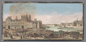 Vista de la ciudad y del río Sena en París
Vista del Ayuntamiento de París. Donde vemos a lo lejos el Pont Marie y el Pont de Bois conocido como el Pont Rouge (título en el objeto) de Anonymous