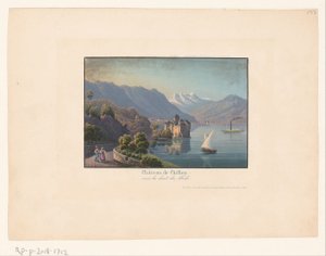 Vista del castillo de Chillon
Châteay de Chillon vers la dent du midi (título en el objeto) de Anonymous
