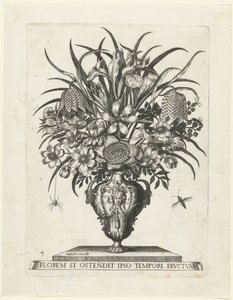 Jarrón grotesco con dos orejas en forma de cabezas de cabras Jarrones con flores (título de la serie) de Anonymous
