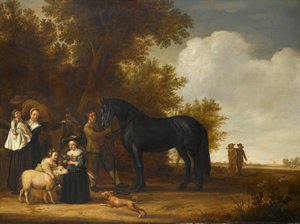 Retrato de grupo en un paisaje (Una fiesta al aire libre) de Anonymous